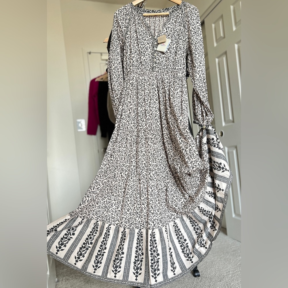 Faherty Phoebe Printed Long Sleeve Floral Maxi Dress, Size S